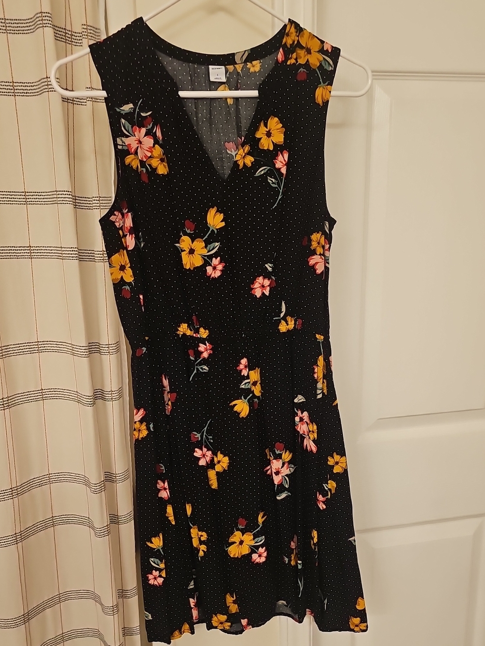 Old Navy Black Midi Dress with Yellow & Pink Floral Print
